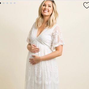 White mesh overlay pink blush maternity dress